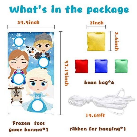 Frozen Toss Game Banner with 4 Bean Bags, Snow Queen Elsa Anna Party Games Activ - Picture 5 of 6